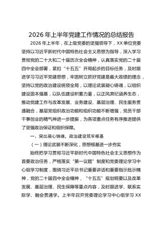 2026年上半年党建工作总结8000字
