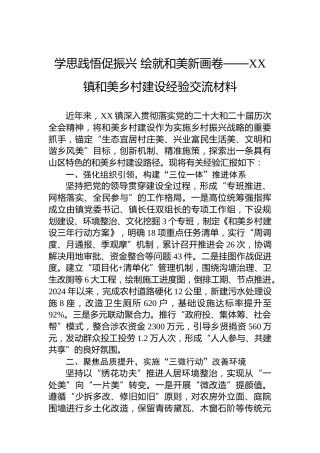 学思践悟促振兴绘就和美新画卷——XX镇和美乡村建设经验交流材料