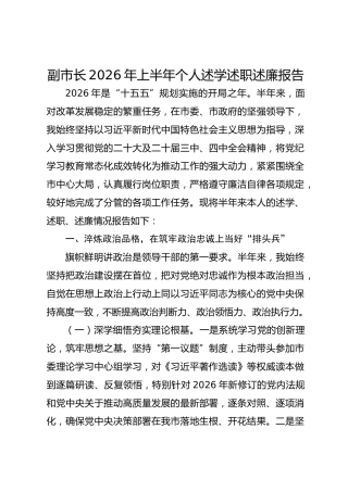 副市长2026年上半年个人述学述职述廉报告