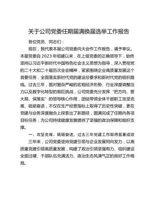 关于公司党委任期届满换届选举工作报告