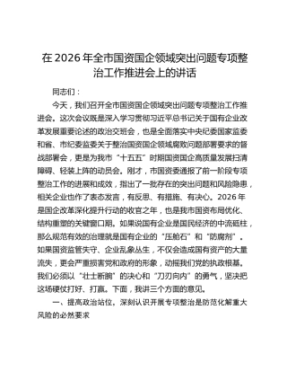 在2026年全市国资国企领域突出问题专项整治工作推进会上的讲话