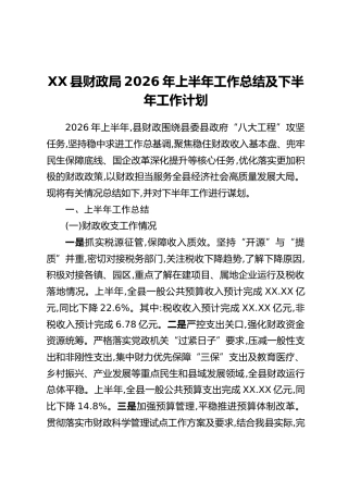 XX县财政局2026年上半年工作总结及下半年工作计划