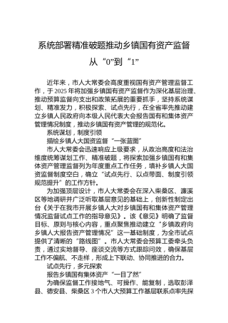 系统部署精准破题推动乡镇国有资产监督从“0”到“1”