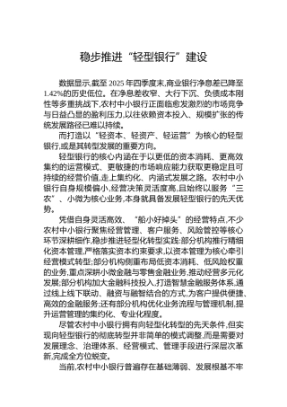 稳步推进“轻型银行”建设