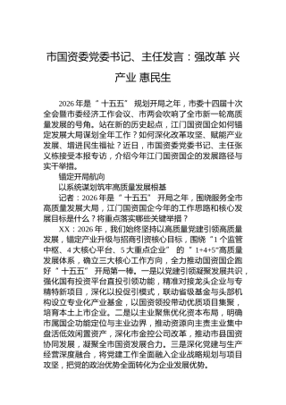 市国资委党委书记、主任发言：强改革兴产业惠民生