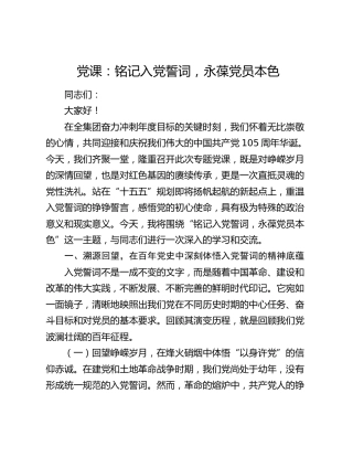 党课：铭记入党誓词，永葆党员本色