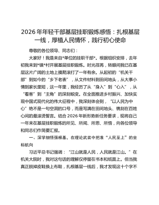 2026年年轻干部基层挂职锻炼感悟：扎根基层一线，厚植人民情怀，践行初心使命