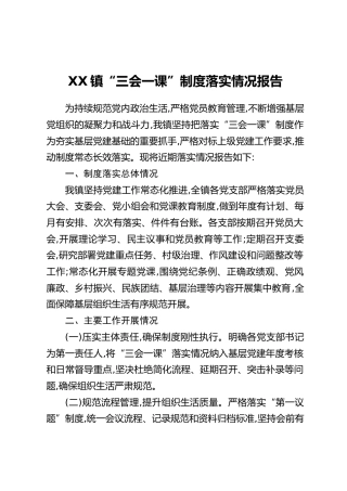 XX镇“三会一课”制度落实情况报告