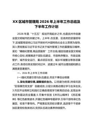 XX区城市管理局2026年上半年工作总结及下半年工作计划