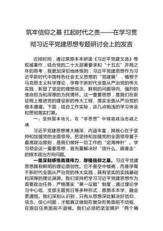 筑牢信仰之基扛起时代之责——在学习贯彻习近平党建思想专题研讨会上的发言