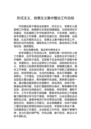 形式主义、官僚主义集中整治工作总结