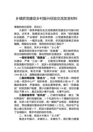 乡镇抓党建促乡村振兴经验交流发言材料
