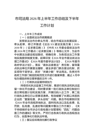 市司法局2026年上半年工作总结及下半年工作计划