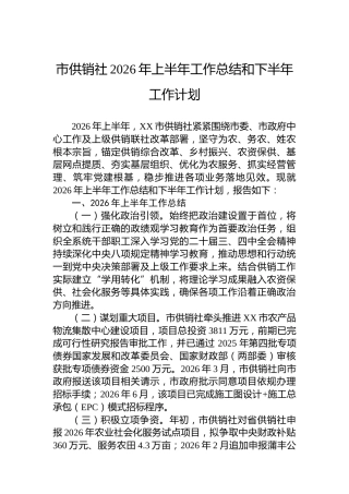市供销社2026年上半年工作总结和下半年工作计划