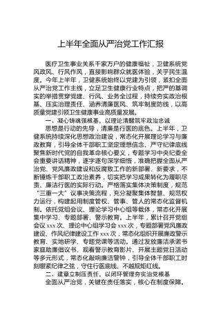 上半年全面从严治党工作汇报