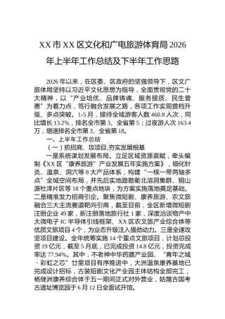XX市XX区文化和广电旅游体育局2026年上半年工作总结及下半年工作思路