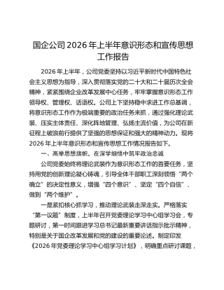 国企公司2026年上半年意识形态和宣传思想工作报告