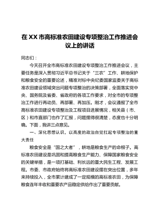 在XX市高标准农田建设专项整治工作推进会议上的讲话