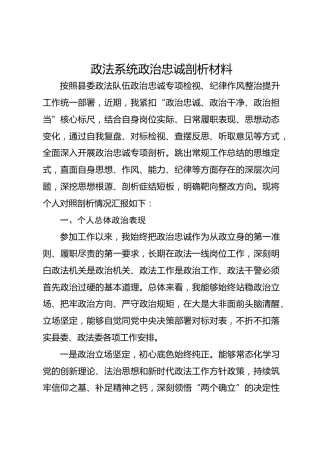 政法系统政治忠诚剖析材料