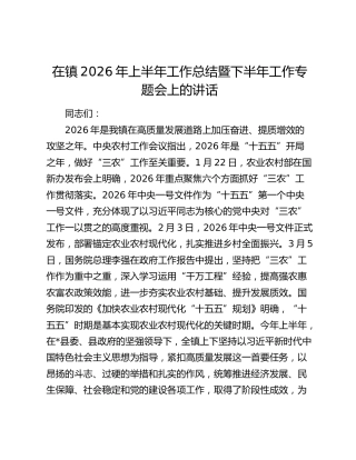 乡镇2026年上半年工作总结暨下半年工作专题会上的讲话