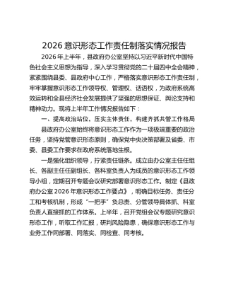 2026意识形态工作责任制落实情况报告