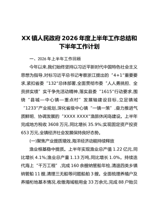 XX镇人民政府2026年度上半年工作总结和下半年工作计划