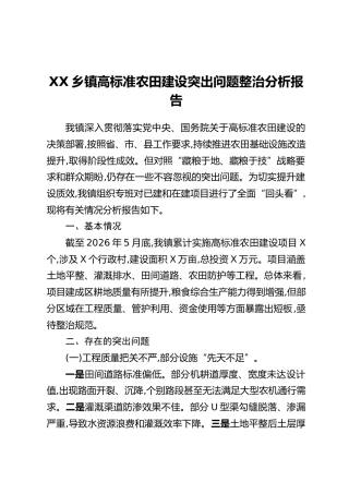 XX乡镇高标准农田建设突出问题整治分析报告