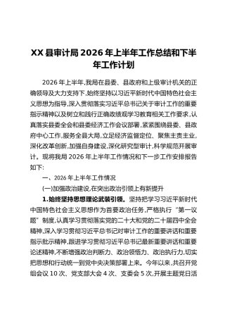 XX县审计局2026年上半年工作总结和下半年工作计划