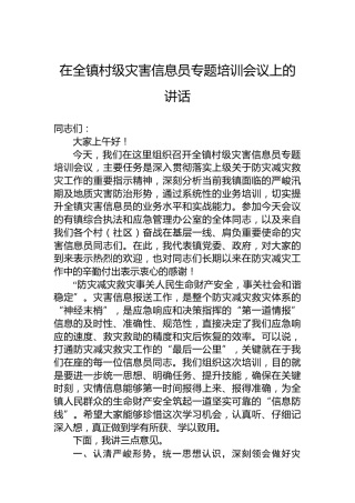 在全镇村级灾害信息员专题培训会议上的讲话