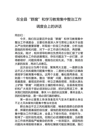 在全县“群腐”和学习教育集中整治工作调度会上的讲话