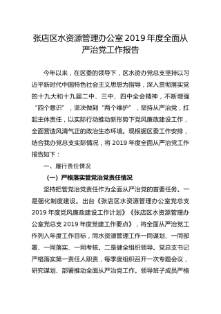 张店区水资源管理办公室2019年度全面从严治党工作报告