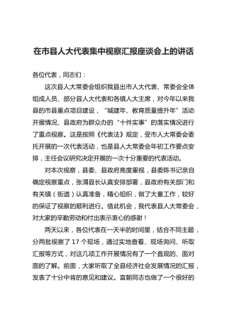 在市县人大代表集中视察汇报座谈会上的讲话