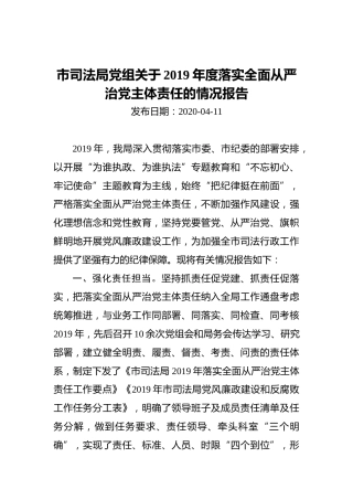 市司法局党组关于2019年度落实全面从严治党主体责任的情况报告