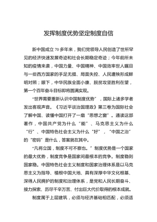发挥制度优势坚定制度自信