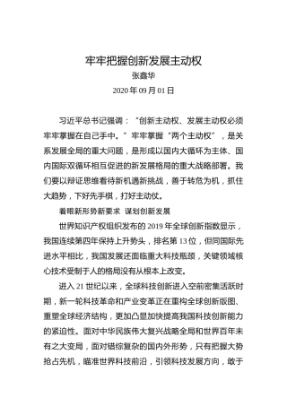 张鑫华：牢牢把握创新发展主动权