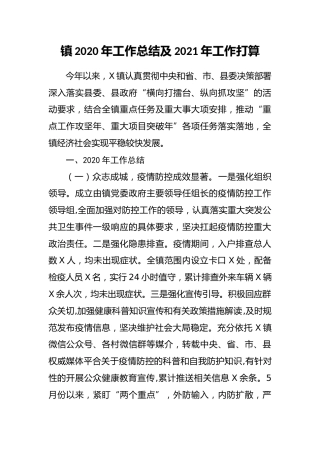 镇2020年工作总结及2021年工作打算