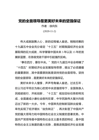 徐向东：党的全面领导是更美好未来的坚强保证（20201102）