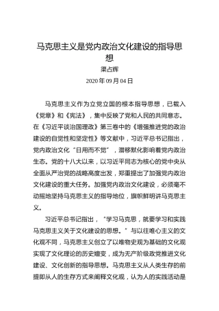 渠占辉：马克思主义是党内政治文化建设的指导思想