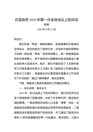 欧格：在县政府2020年第一次全体会议上的讲话