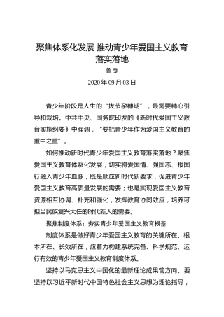鲁良：聚焦体系化发展推动青少年爱国主义教育落实落地