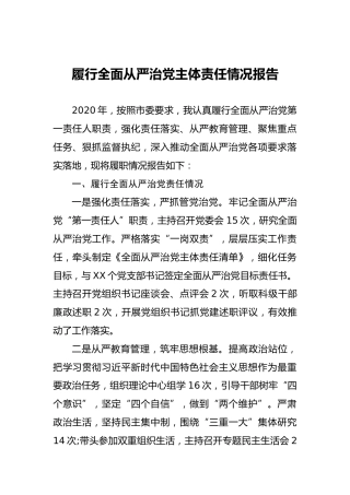 履行全面从严治党主体责任情况报告1