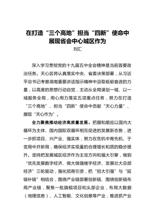 刘汇：在打造“三个高地”担当“四新”使命中展现省会中心城区作为
