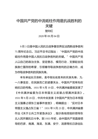 楚向红：中国共产党的中流砥柱作用是抗战胜利的关键
