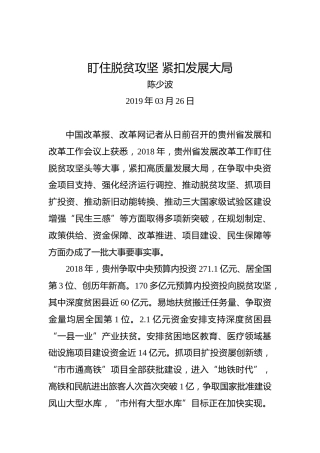 陈少波：盯住脱贫攻坚紧扣发展大局