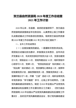 贺兰县自然资源局2020年度工作总结暨2021年工作计划