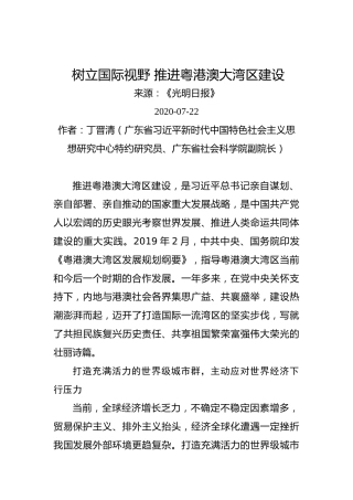 丁晋清：树立国际视野推进粤港澳大湾区建设