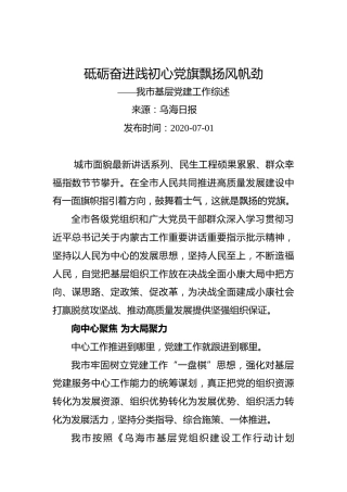 砥砺奋进践初心党旗飘扬风帆劲——我市基层党建工作综述