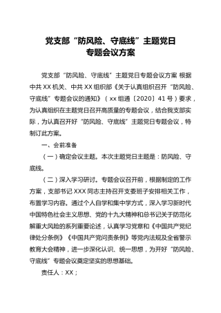 党支部防风险守底线主题党日专题会议方案