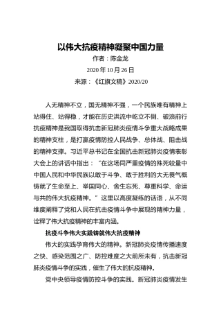陈金龙：以伟大抗疫精神凝聚中国力量