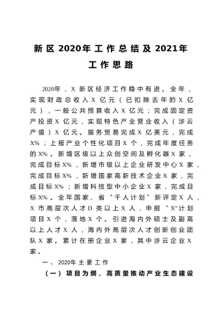 新区2020年工作总结及2021年工作思路